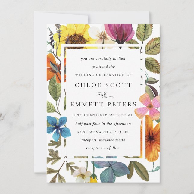 Elegant Boho Rustic Wildflower Summer Wedding Invitation (Front)