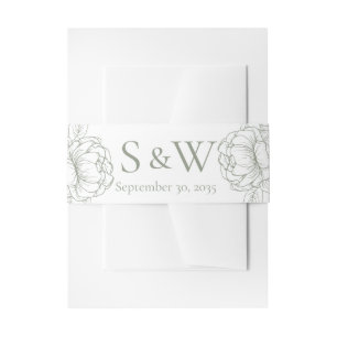 Elegant Boho Sage Green Botanical Minimal Wedding Invitation Belly Band