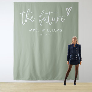 Elegant Boho Sage Green Bridal Shower Welcome Sign Tapestry