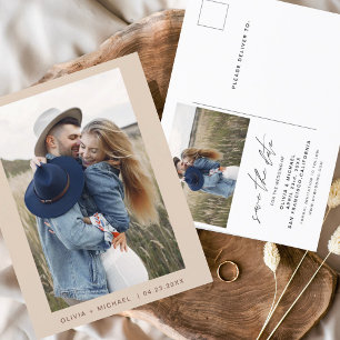 Elegant Boho Save the Date Photo Minimalist Announcement Postcard