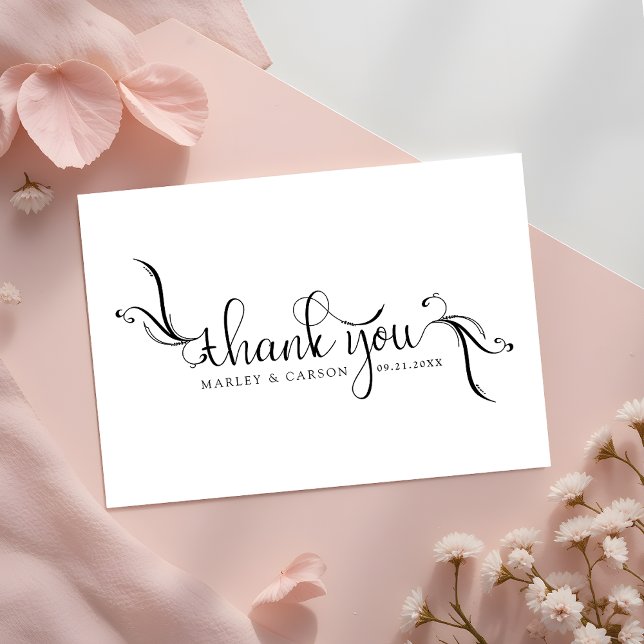 Elegant Boho Script Black & White Wedding Thank You Card (Creator Uploaded)