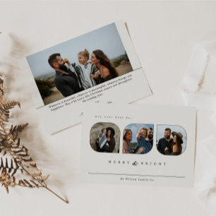 Elegant Boho Script Typography 4 Photo Holiday Card