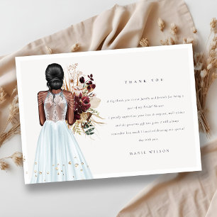 Elegant Boho Sky Blue Wedding Gown Bridal Shower Thank You Card