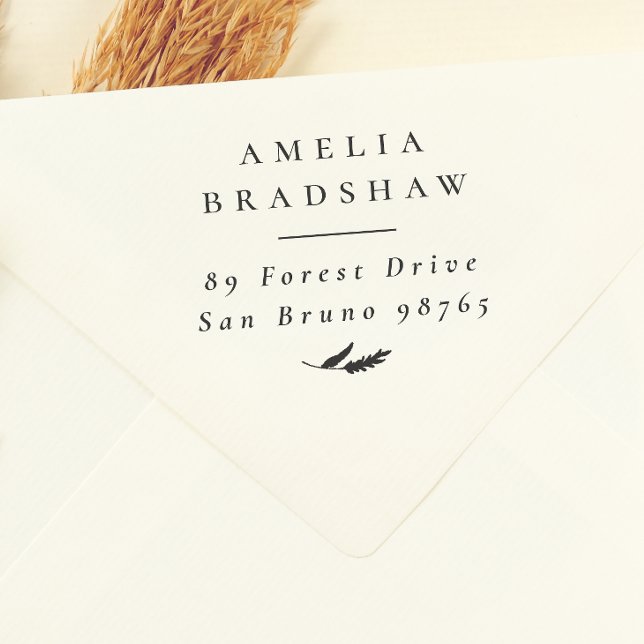 Elegant Boho Sprig Leaves Return Address Rubber Stamp (Creator Uploaded)