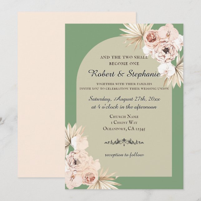 Elegant Boho Spring Peony Christian Wedding  Invitation