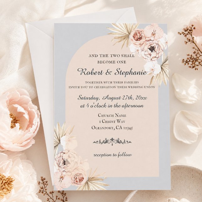 Elegant Boho Spring Peony Christian Wedding  Invitation (Creator Uploaded)