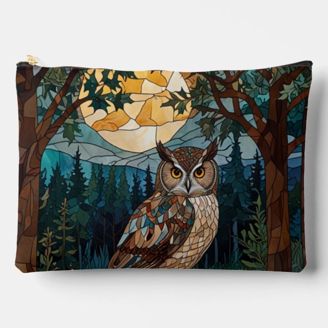 Elegant boho stain glass owl woodland forest accessory pouch (Front)