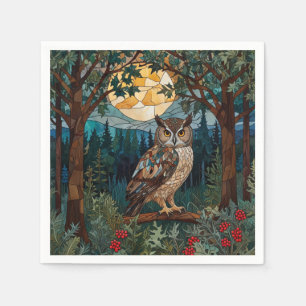 Elegant boho stain glass owl woodland forest napkin
