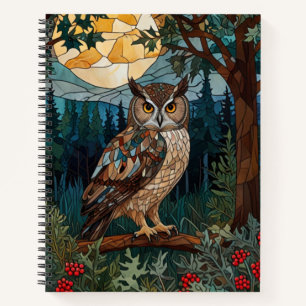 Elegant boho stain glass owl woodland forest notebook