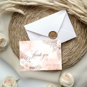 Elegant Boho Style Pink Rose Floral  Thank You Card