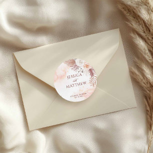 Elegant Boho Style Pink Rose Floral Welcome Classic Round Sticker