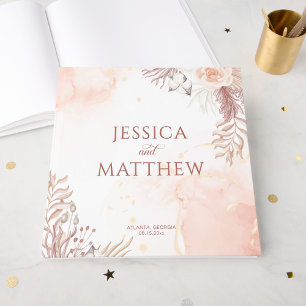 Elegant Boho Style Pink Rose Floral Welcome  Guest Book