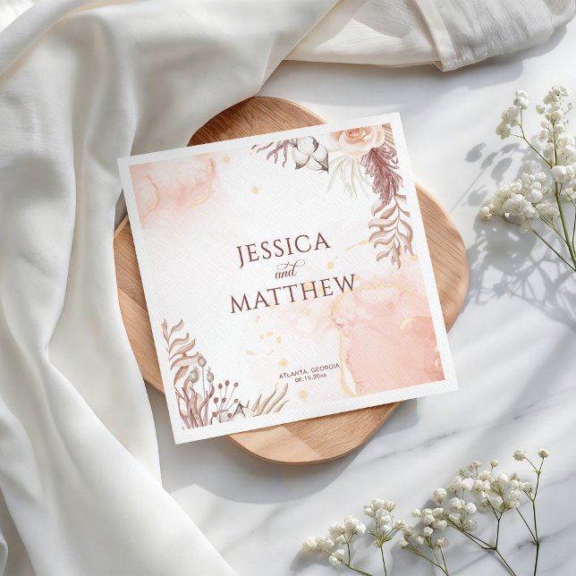 Elegant Boho Style Pink Rose Floral Welcome  Napkin (Creator Uploaded)