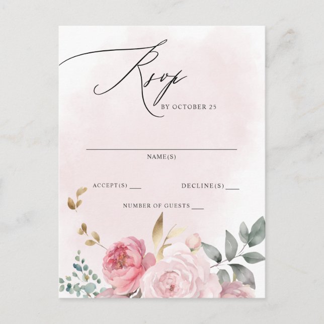 Elegant Boho Summer Spring Blush Floral RSVP Postcard (Front)