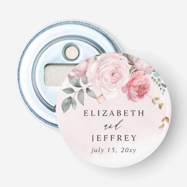 Elegant Boho Summer Spring Blush Floral Wedding Bottle Opener (Front)