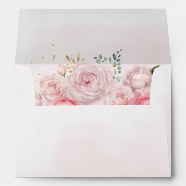 Elegant Boho Summer Spring Blush Floral Wedding Envelope (Back (Bottom))