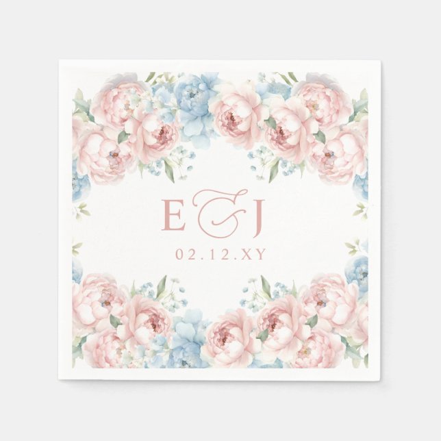 Elegant Boho Summer Spring Blush Floral Wedding Napkin (Front)