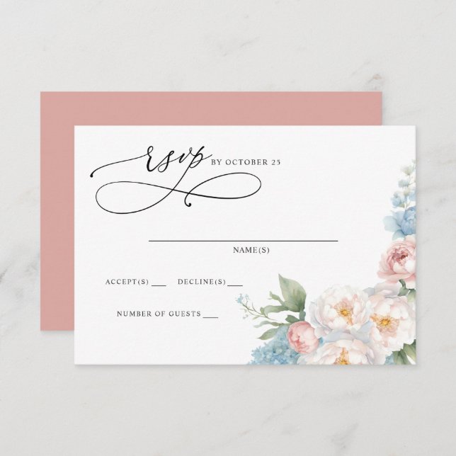 Elegant Boho Summer Spring Blush Floral Wedding  RSVP Card (Front/Back)