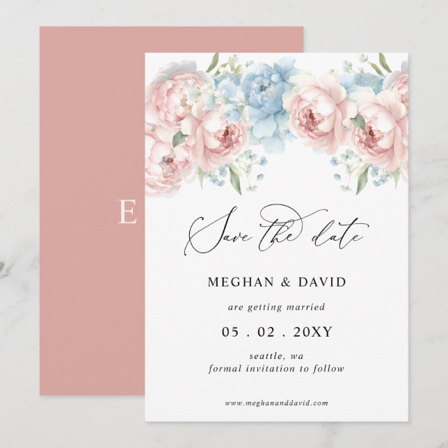 Elegant Boho Summer Spring Blush Floral Wedding Save The Date (Front/Back)