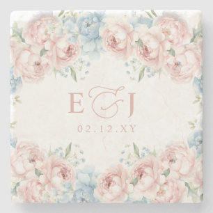 Elegant Boho Summer Spring Blush Floral Wedding Stone Coaster