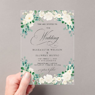 Elegant Boho Summer Spring Ivory Floral Wedding Acrylic Invitations
