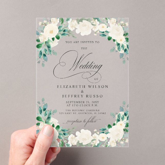 Elegant Boho Summer Spring Ivory Floral Wedding Acrylic Invitations (Insitu (Handheld))