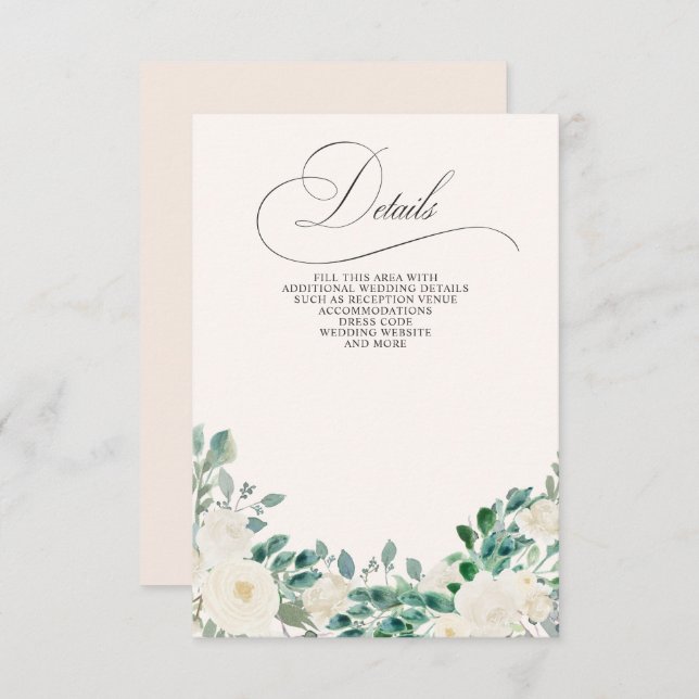 Elegant Boho Summer Spring Ivory Floral Wedding Enclosure Card (Front/Back)
