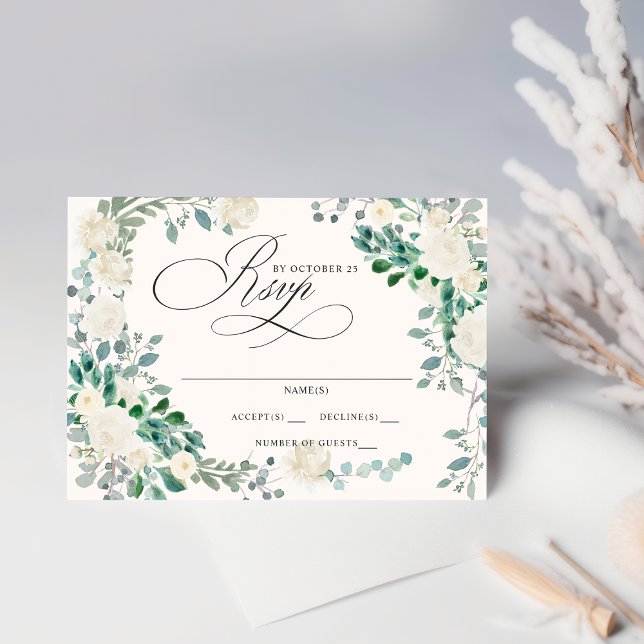 Elegant Boho Summer Spring Ivory Floral Wedding  RSVP Card (Elegant Boho Summer Spring Ivory Floral Wedding RSVP Card)
