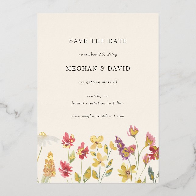 Elegant Boho Summer Wildflower Save the Date  (Front)