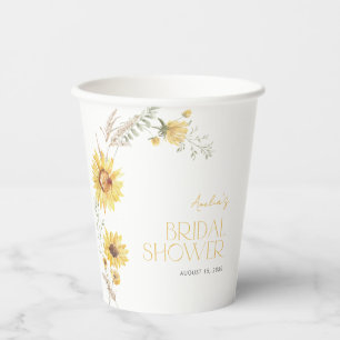 Elegant Boho Sunflower Botanical Bridal Shower Paper Cups