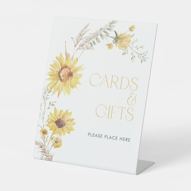 Elegant Boho Sunflower Cards & Gifts Shower Pedestal Sign (Front)