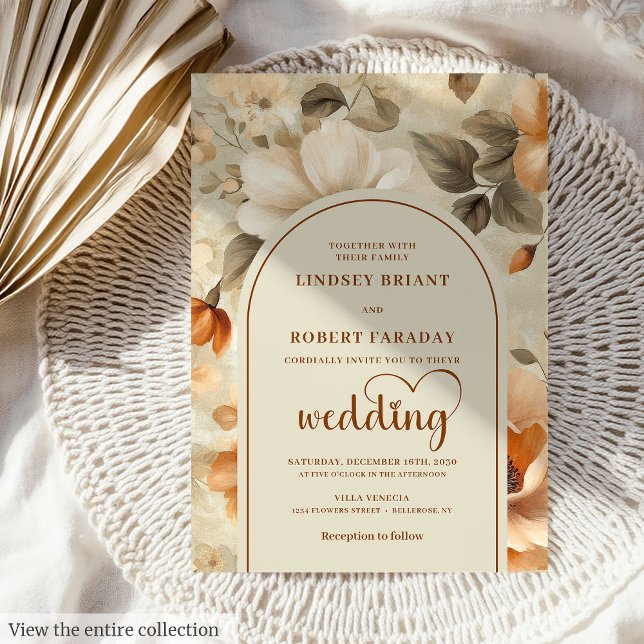 Elegant Boho Terra Cotta Ivory Sage Floral Wedding Invitation (Romantic Boho Terra Cotta Ivory Sage Floral Wedding Invitation

)