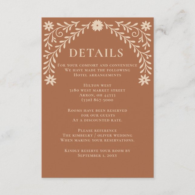 Elegant Boho Terracotta Floral Wedding  Enclosure Card (Front)