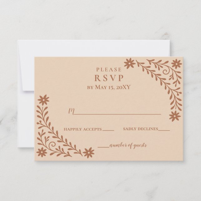 Elegant Boho Terracotta Floral Wedding  RSVP Card (Front)