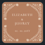 Elegant Boho Terracotta Floral Wedding  Square Sticker<br><div class="desc">Elegant Boho Terracotta Floral Wedding Stickers</div>