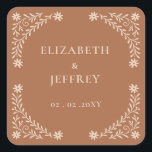 Elegant Boho Terracotta Floral Wedding  Square Sticker<br><div class="desc">Elegant Boho Terracotta Floral Wedding Stickers</div>