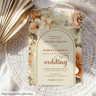 Elegant Boho Terracotta Ivory Sage Floral Wedding  Invitation