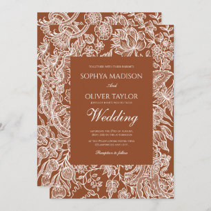 Elegant Boho Terracotta Line Art Wildflower Invitation