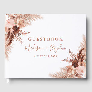 Elegant Boho Terracotta Pampas Grass Wedding  Guest Book