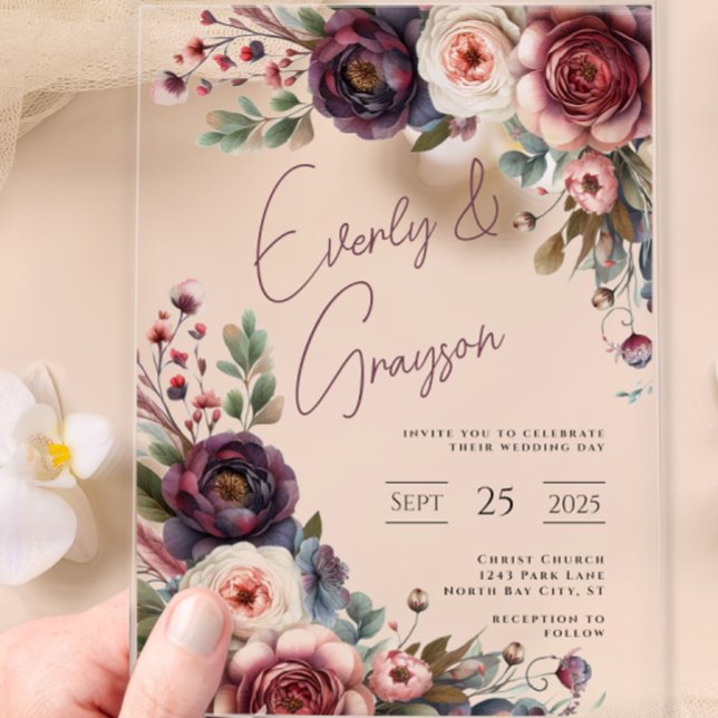 Elegant Boho Victorian Rose Bouquet Acrylic Invitations (Creator Uploaded)