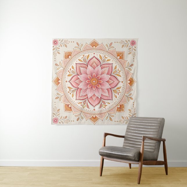 Elegant Boho Wall Tapestry 57in Square Design (In Situ)