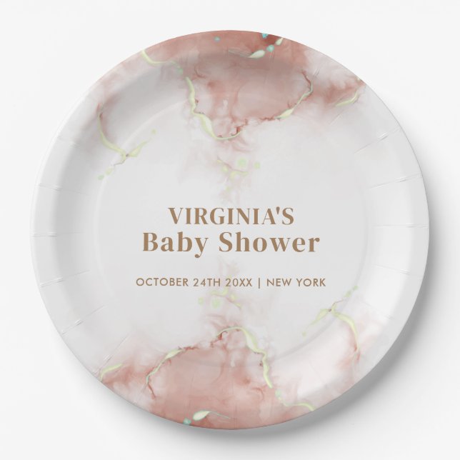 Elegant Boho Watercolor Agate Gold Baby Shower  Paper Plate (Front)
