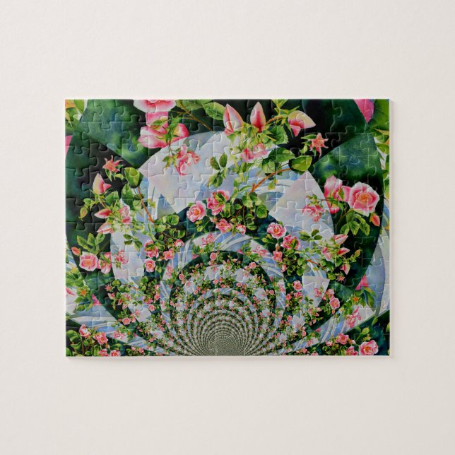 Elegant boho watercolor boho rose painting jigsaw puzzle (Horizontal)