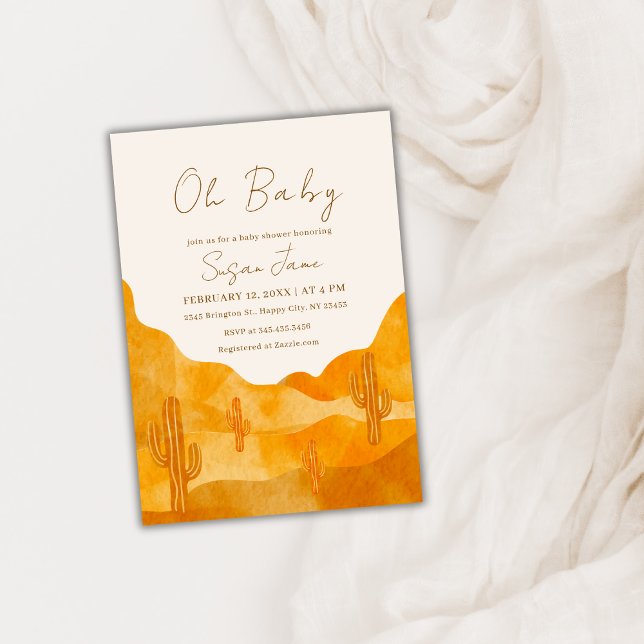 Elegant Boho Watercolor Desert Cactus Baby Shower Invitation (Elegant Boho Watercolor Desert Cactus Baby Shower Invitation)