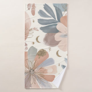 Elegant Boho Watercolor Floral Bathroom Towel Set