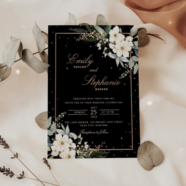 Elegant Boho Watercolor Floral Black Gold Wedding  (Creator Uploaded)