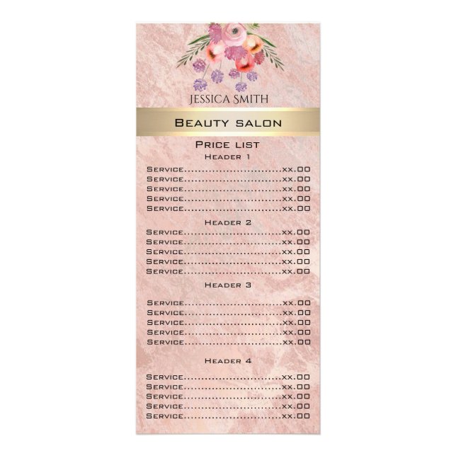 Elegant boho watercolor floral bouquet marble rack card (Front)