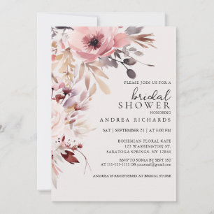 Elegant Boho Watercolor Floral Bridal Shower Invitation