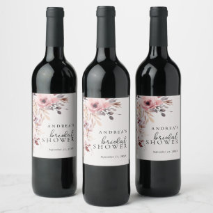 Elegant Boho Watercolor Floral Bridal Shower Wine Label