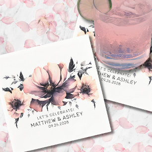 Elegant Boho Watercolor Floral Pink Wedding Napkin